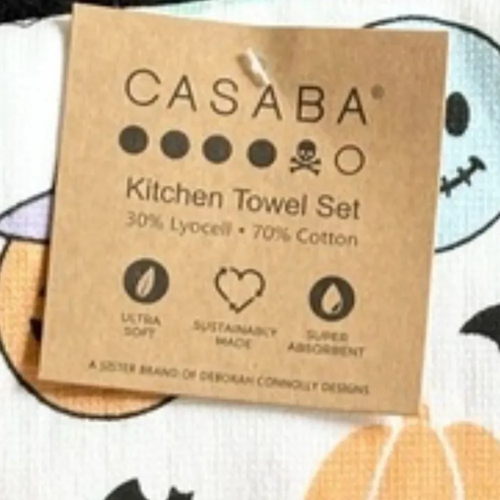 🎃 Casaba Halloween Kitchen Towel Set | Pumpkins, Ghosts & Bats